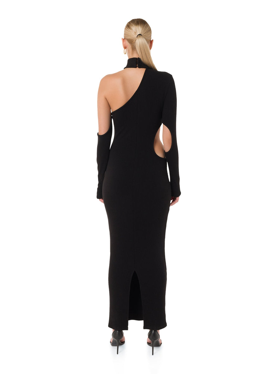 Celine™ black one-shoulder cut-out dress for elegant nights in Dubai
