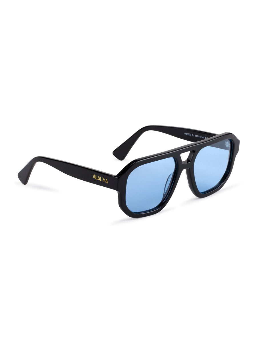 Sleek black ALALYA sunglasses with polarized blue lenses – premium women’s sunglasses UAE