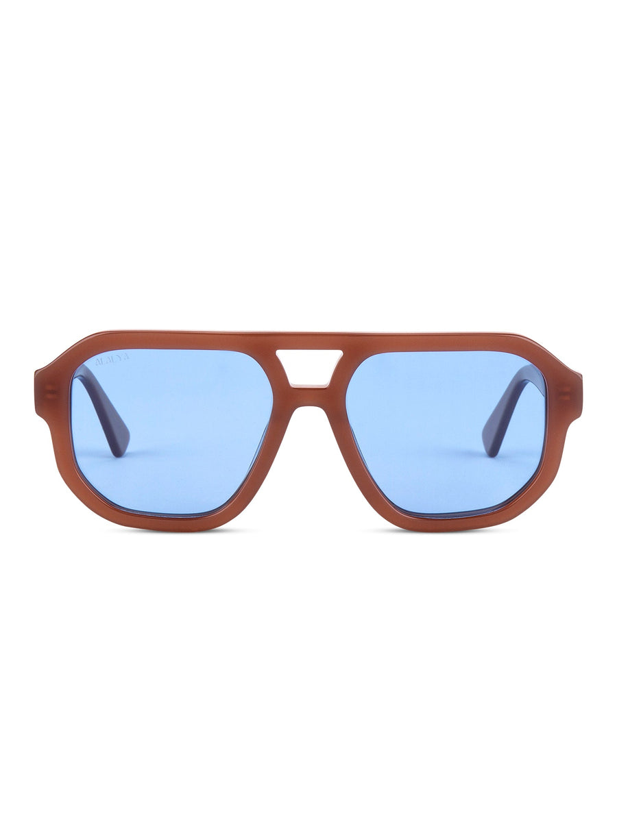 Front view of ALALYA Jony sunglasses with brown acetate and blue lenses – Dubai style