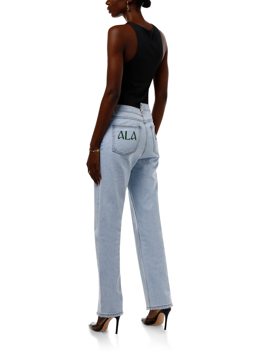 Back view of Marina™ mid-waist straight-leg jeans – ALALYA luxury denim UAE