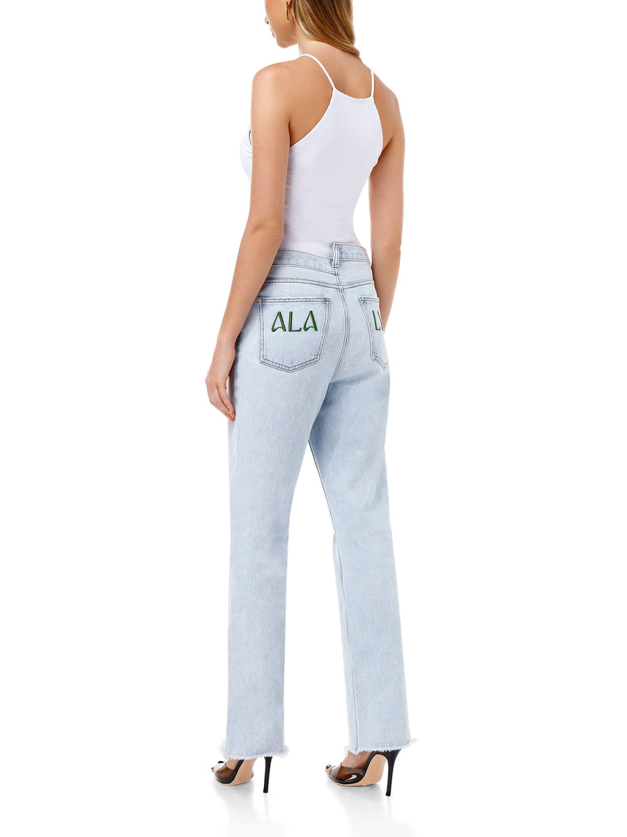 Back styling of Marina™ light blue jeans – minimal and flattering fit by ALALYA