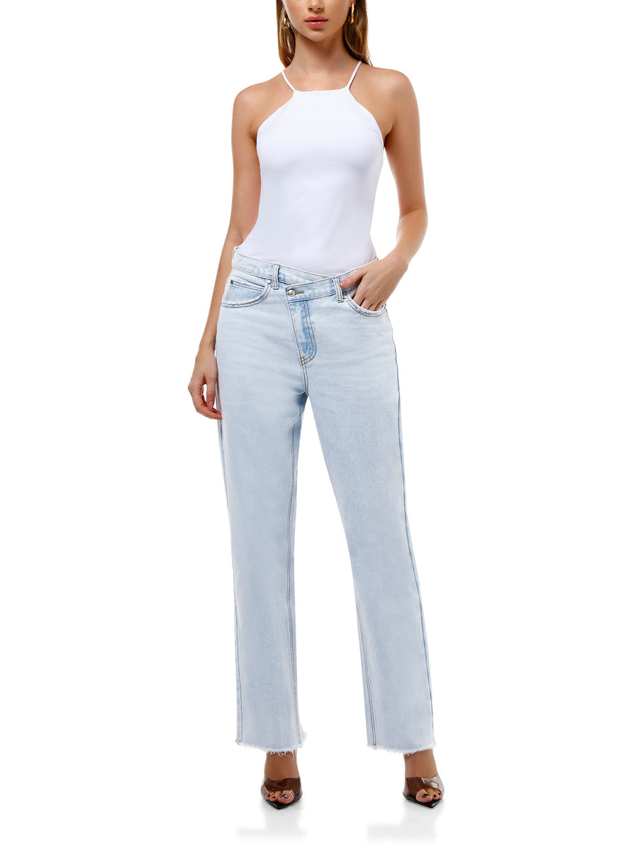 ALALYA Marina™ straight-leg jeans with crisp white tank – effortless Dubai look