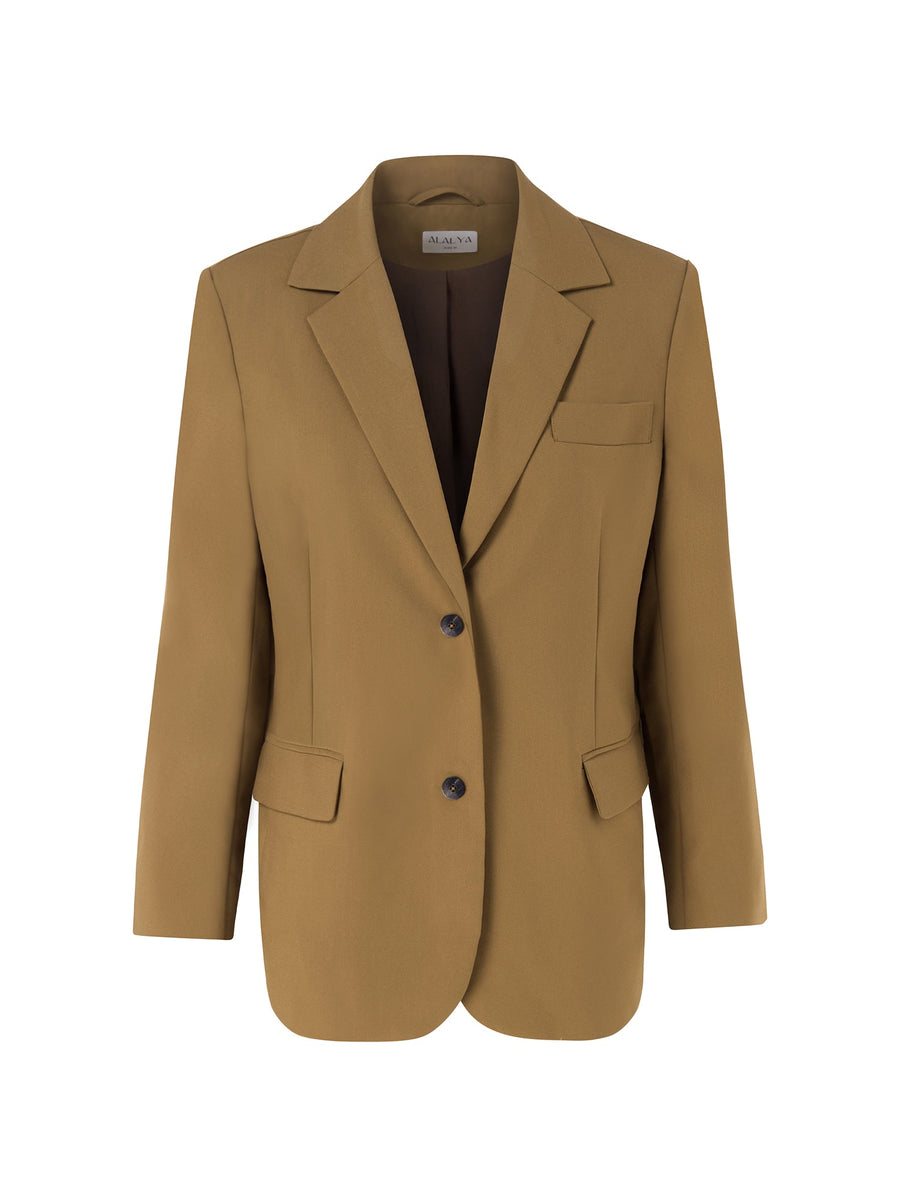 ALALYA Siena™ tobacco brown single-breasted blazer for women – UAE

