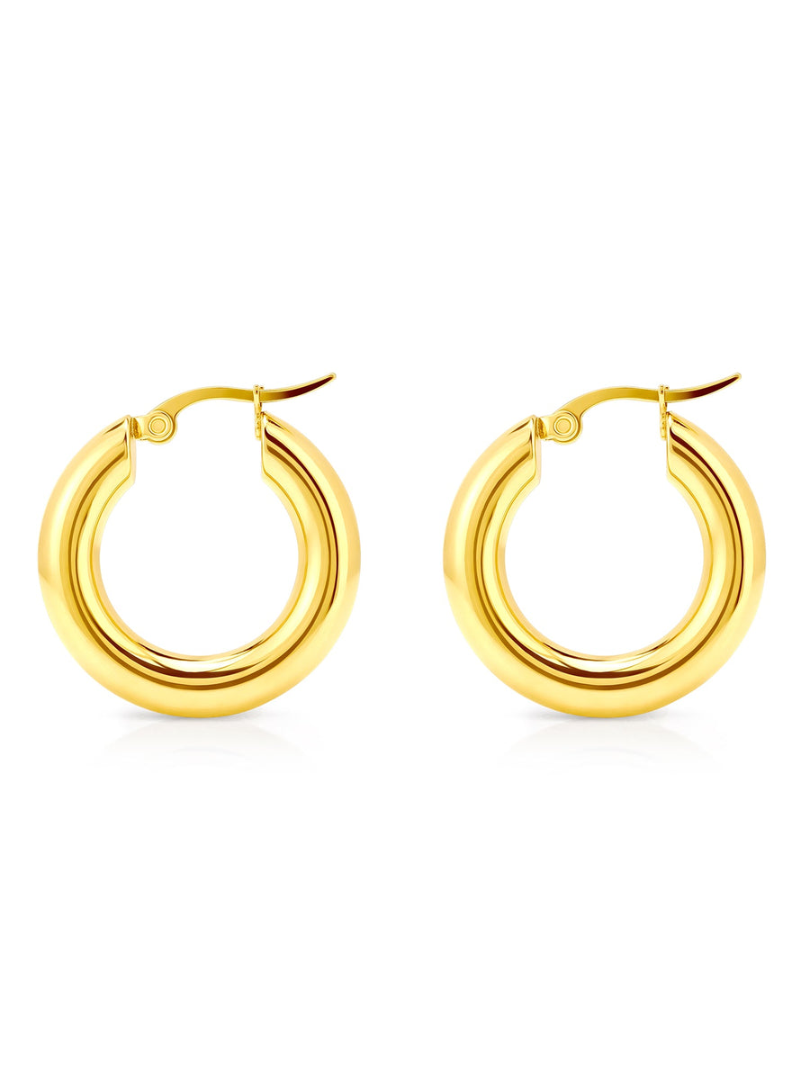 Side view of sculpted gold hoops – nickel-free earrings UAE