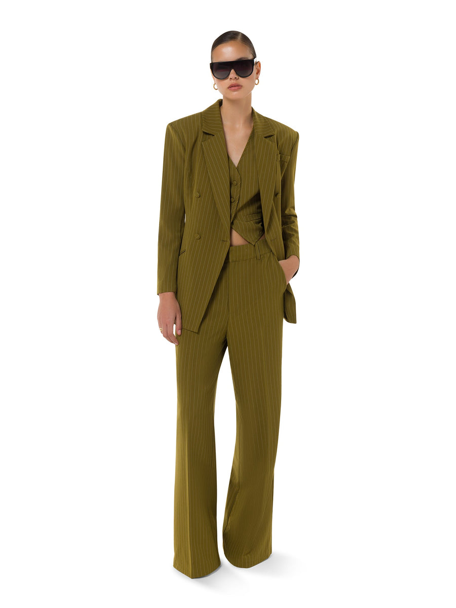 ALALYA Verde Linea™ tailored olive green 3-piece women's suit set – Front View – UAE