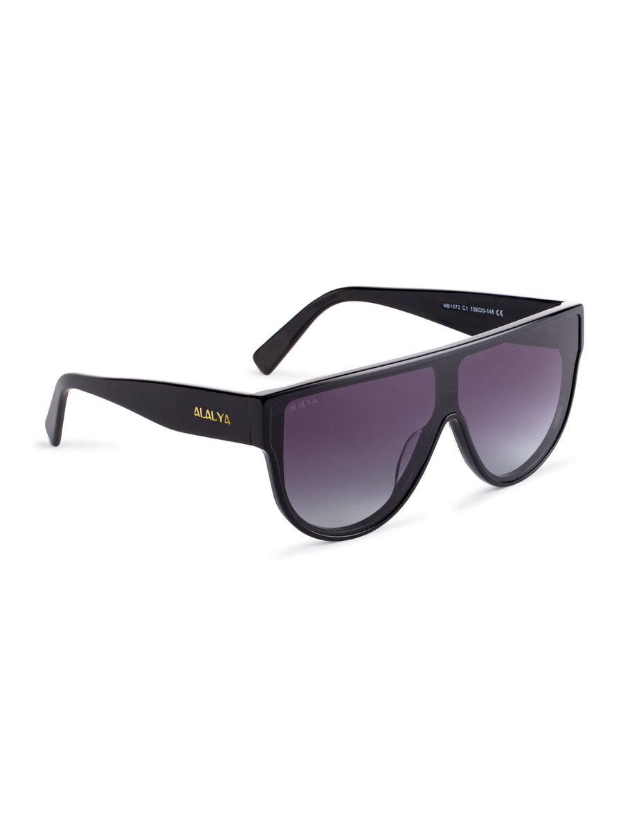 Glossy black acetate sunglasses with gold accents – ALALYA Dubai