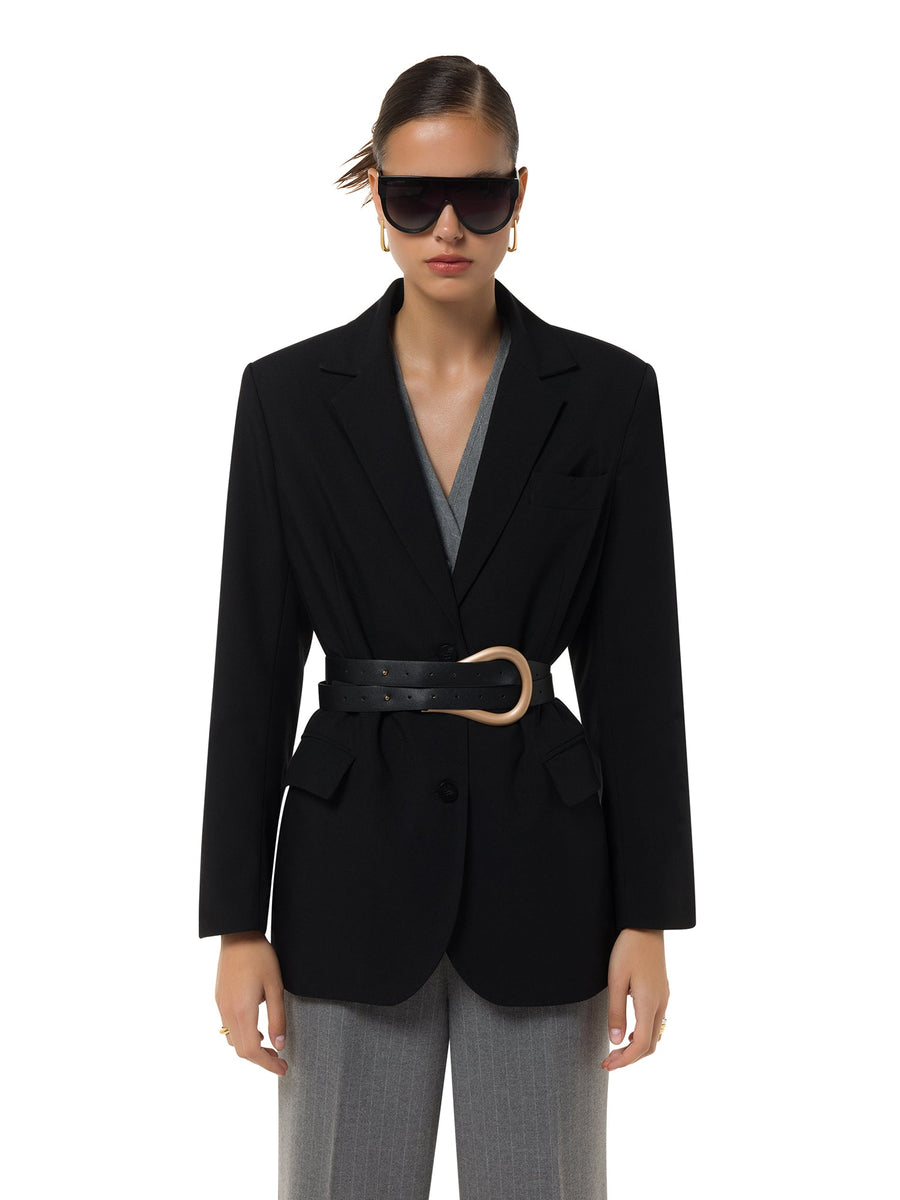 Midnight Elegance belt worn over black oversized blazer – ALALYA Dubai capsule