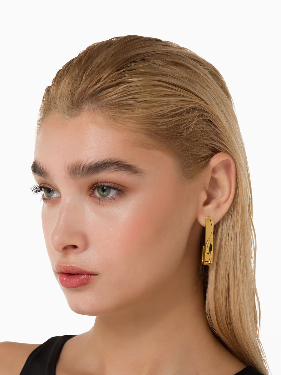 'Élégance Dorée' Gold - Plated Nickel - Free Bar Hoop Earrings - ALALYA