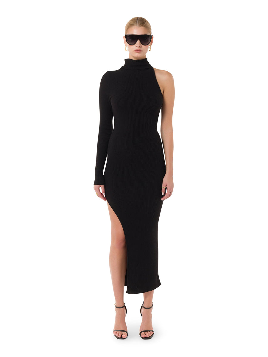 Carla™ black slit dress styled for dance nights and luxe evenings – ALALYA capsule

