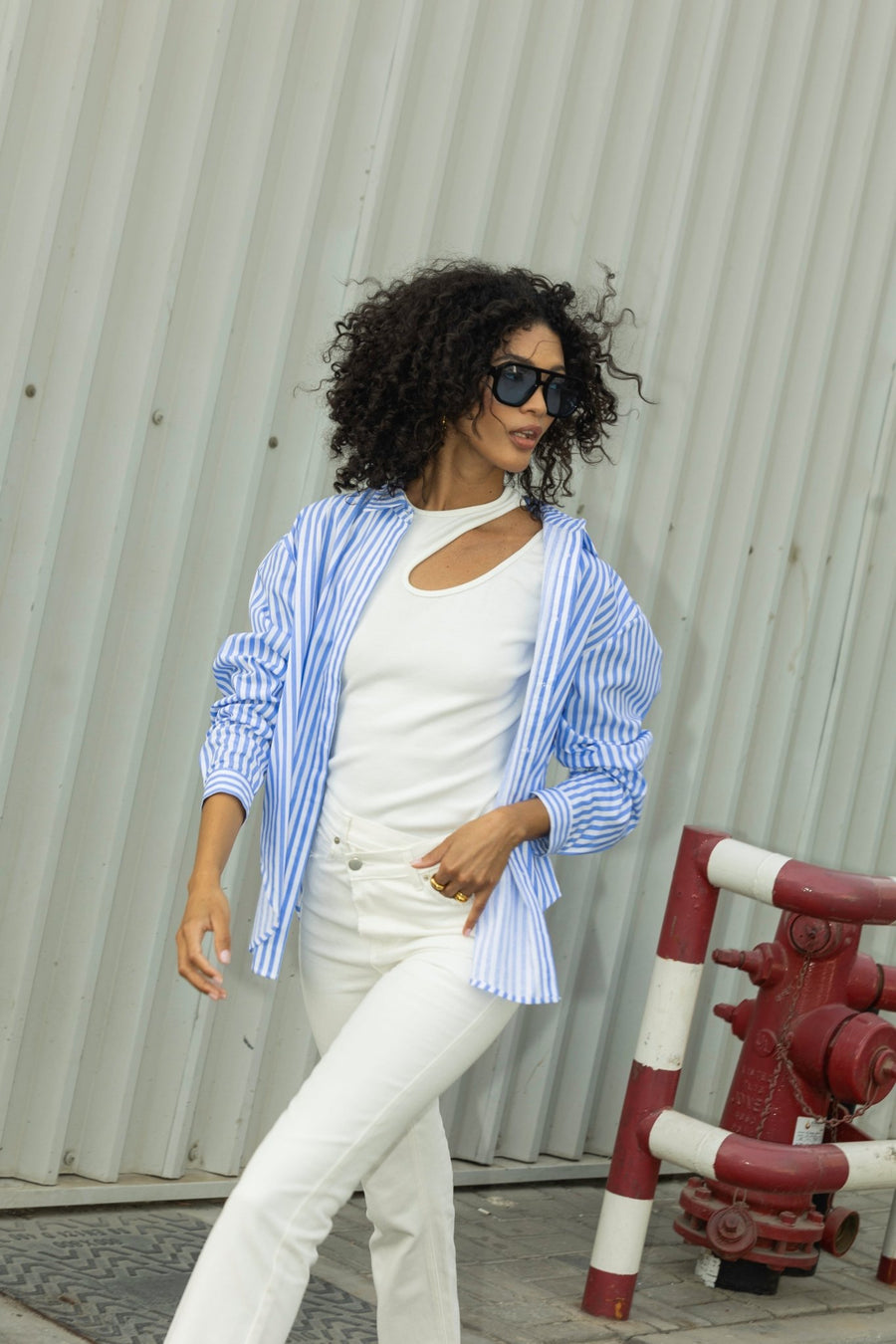 Gigi's Blue Stripes Oversized Women's Shirt - ALALYA