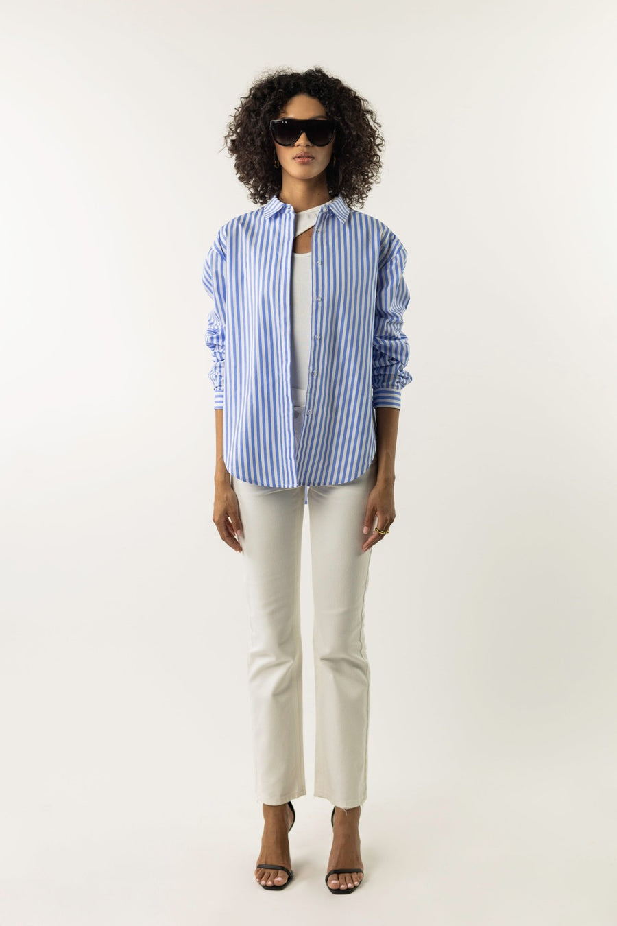 Gigi's Blue Stripes Oversized Women's Shirt - ALALYA