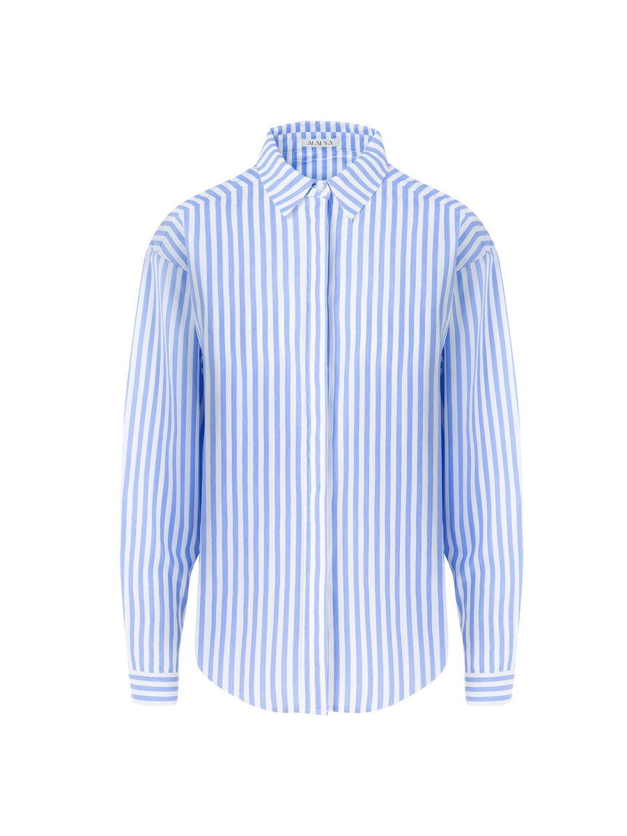 Gigi's Blue Stripes Oversized Women's Shirt - ALALYA