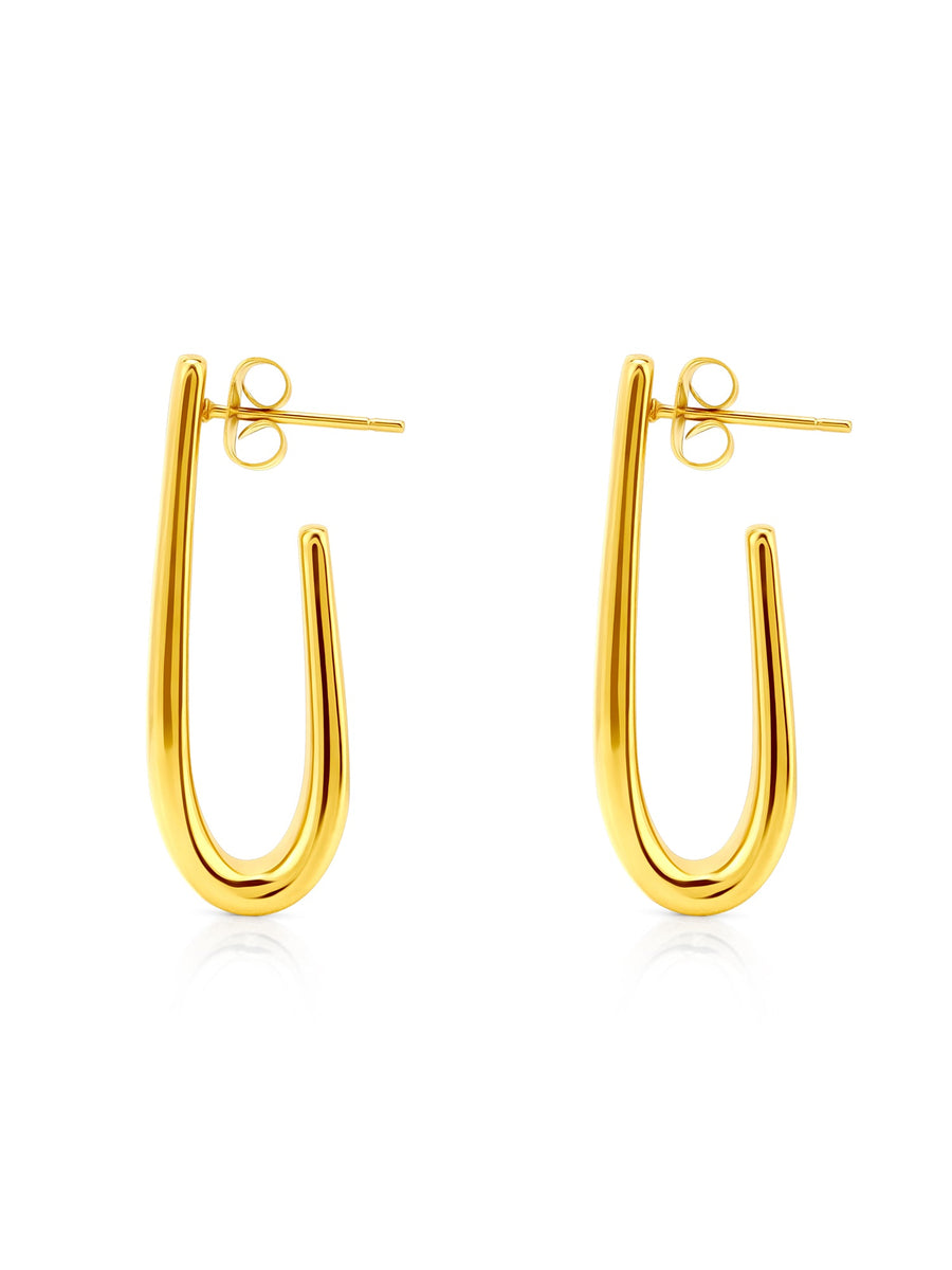 ALALYA sculptural 18ct gold drop hoop earrings side view – luxury GCC