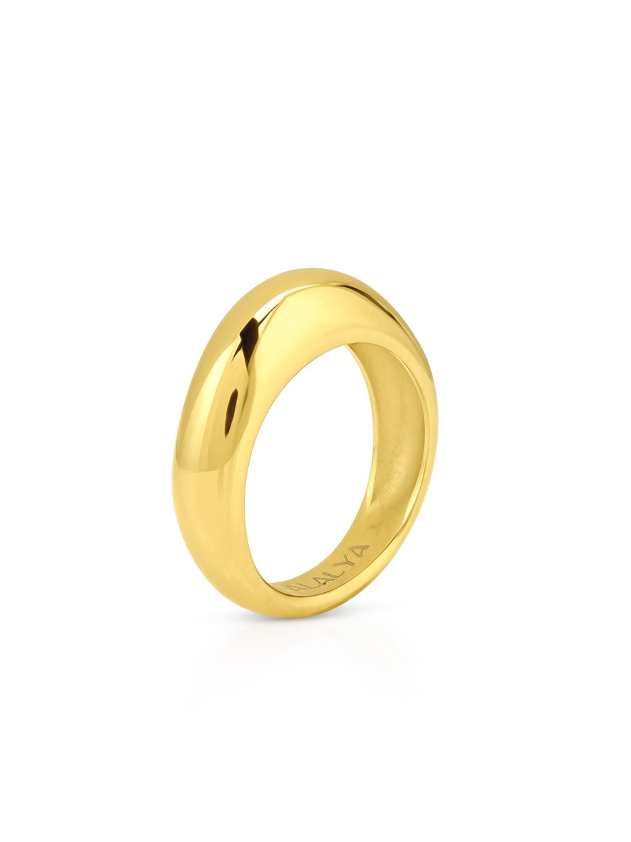 Side view of gold harmony dome ring by ALALYA – capsule jewelry GCC