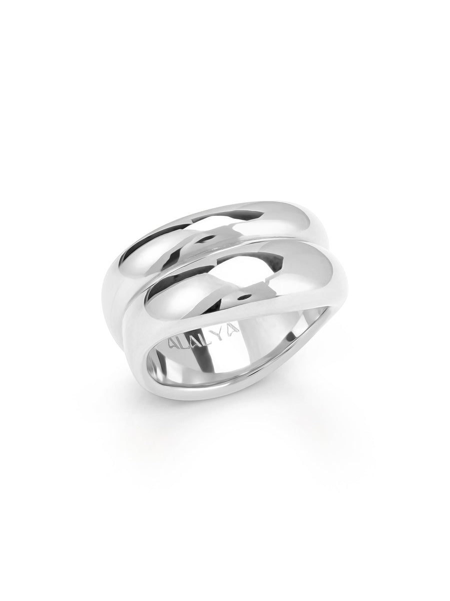 ALALYA Lunara silver sculpted stacked ring for women – UAE
