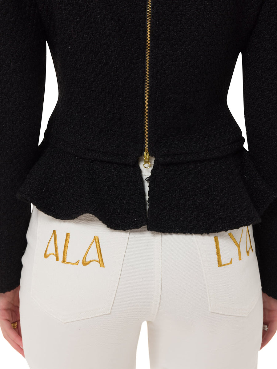 Lina™ | Mid-Rise White Criss-Cross Straight-Leg Jeans