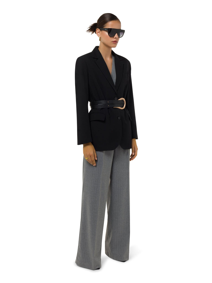 ALALYA Midnight Elegance black vegan leather belt with horseshoe buckle side view styled – UAE
