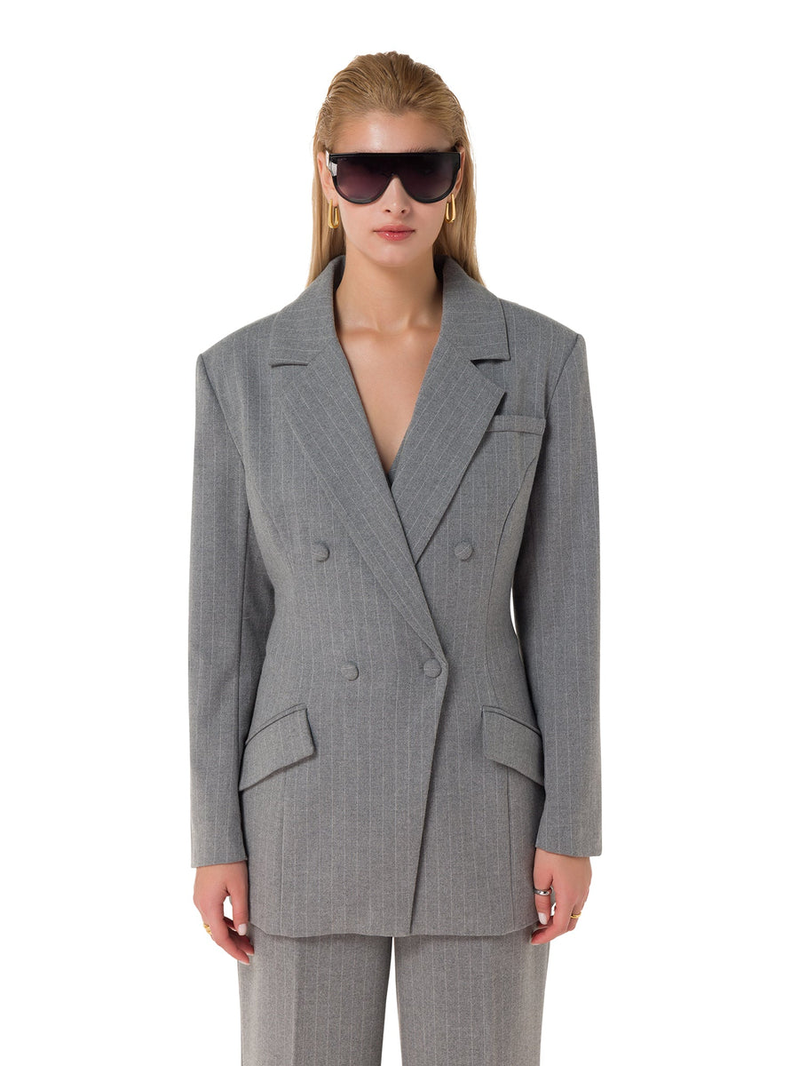 'Parisian Chic' Double - Breasted Grey Blazer - ALALYA