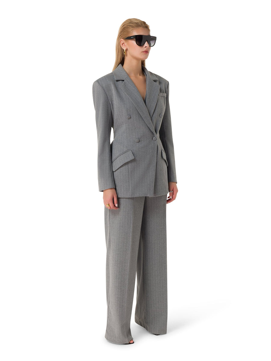 'Parisian Chic' Double - Breasted Grey Blazer - ALALYA