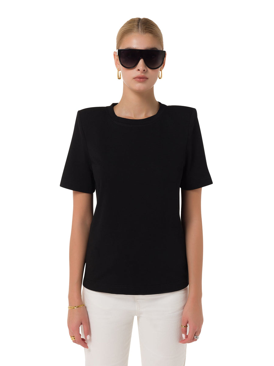 Rina black cotton padded shoulder T-shirt for women – ALALYA UAE