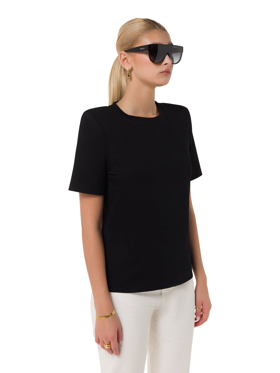Side view of black sculpted T-shirt for women – ALALYA Dubai