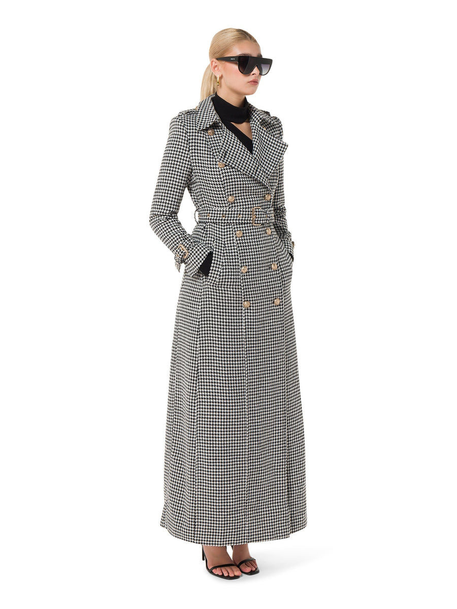 Timeless Elegance Houndstooth Trench Coat - ALALYA