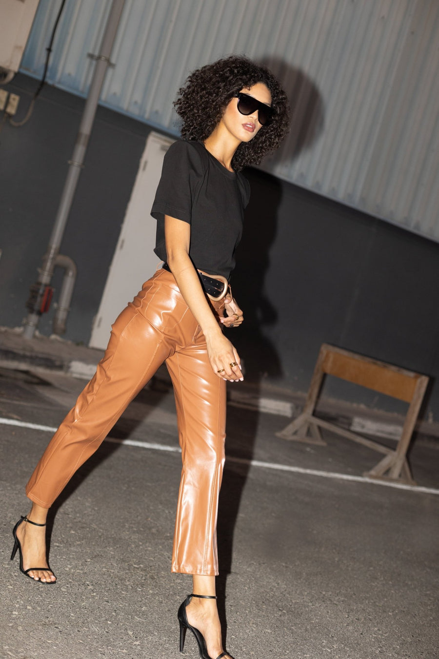 Vague Chic High - Waisted Tobacco Brown Vegan Leather Trousers - ALALYA