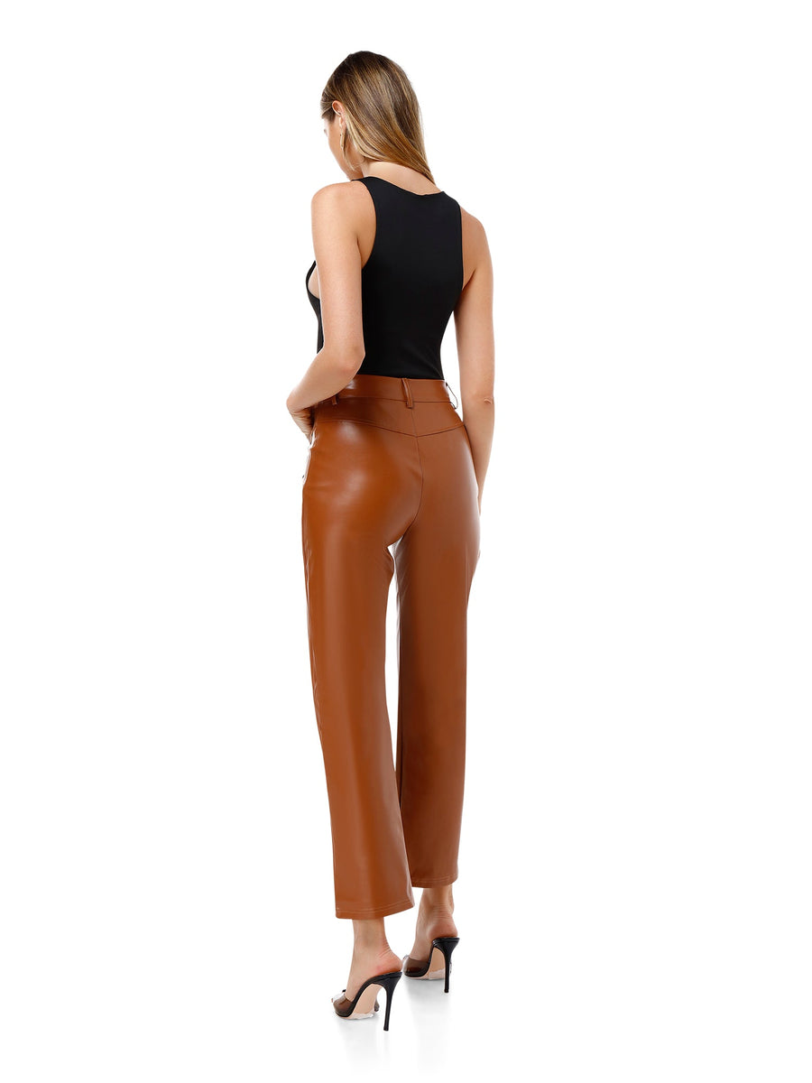 Vague Chic High - Waisted Tobacco Brown Vegan Leather Trousers - ALALYA