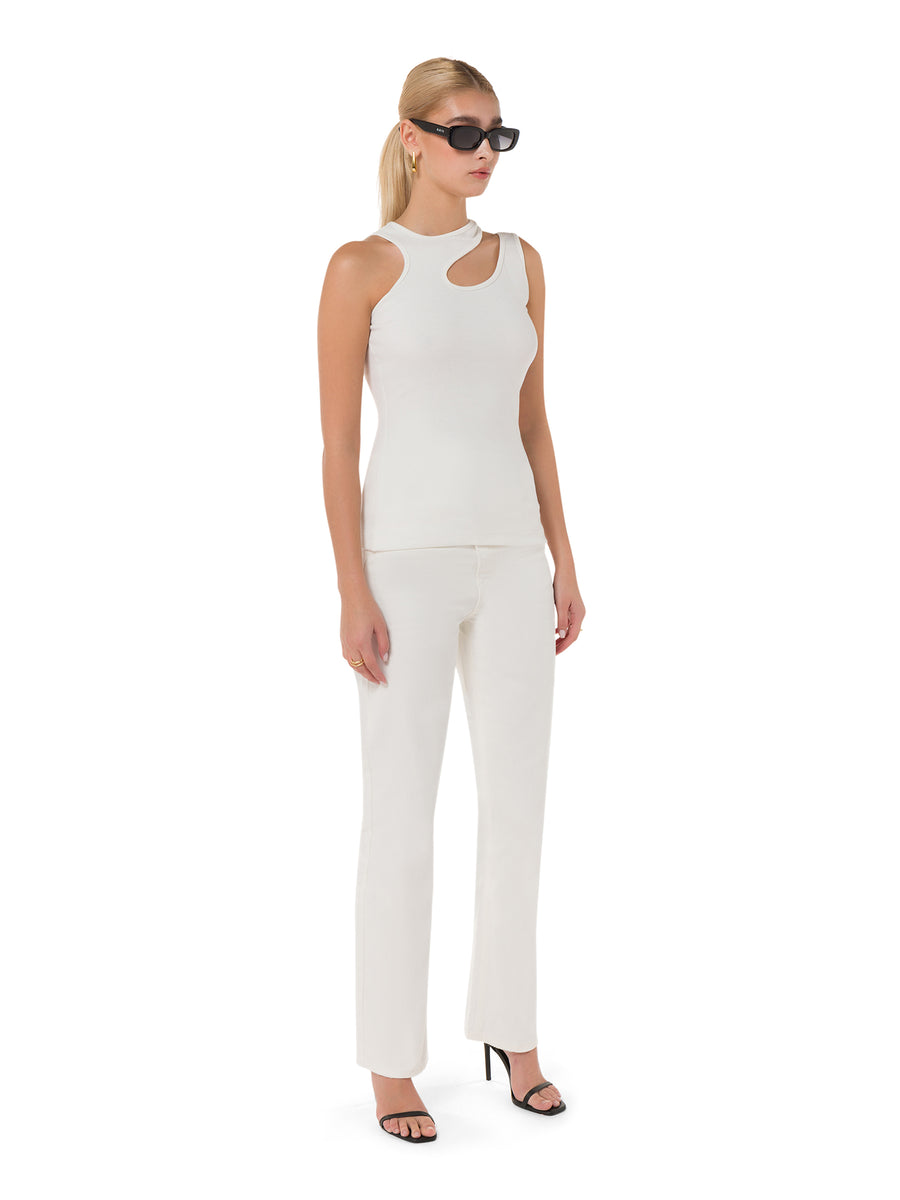 Smart criss-cross waistband on luxury white jeans – ALALYA GCC
